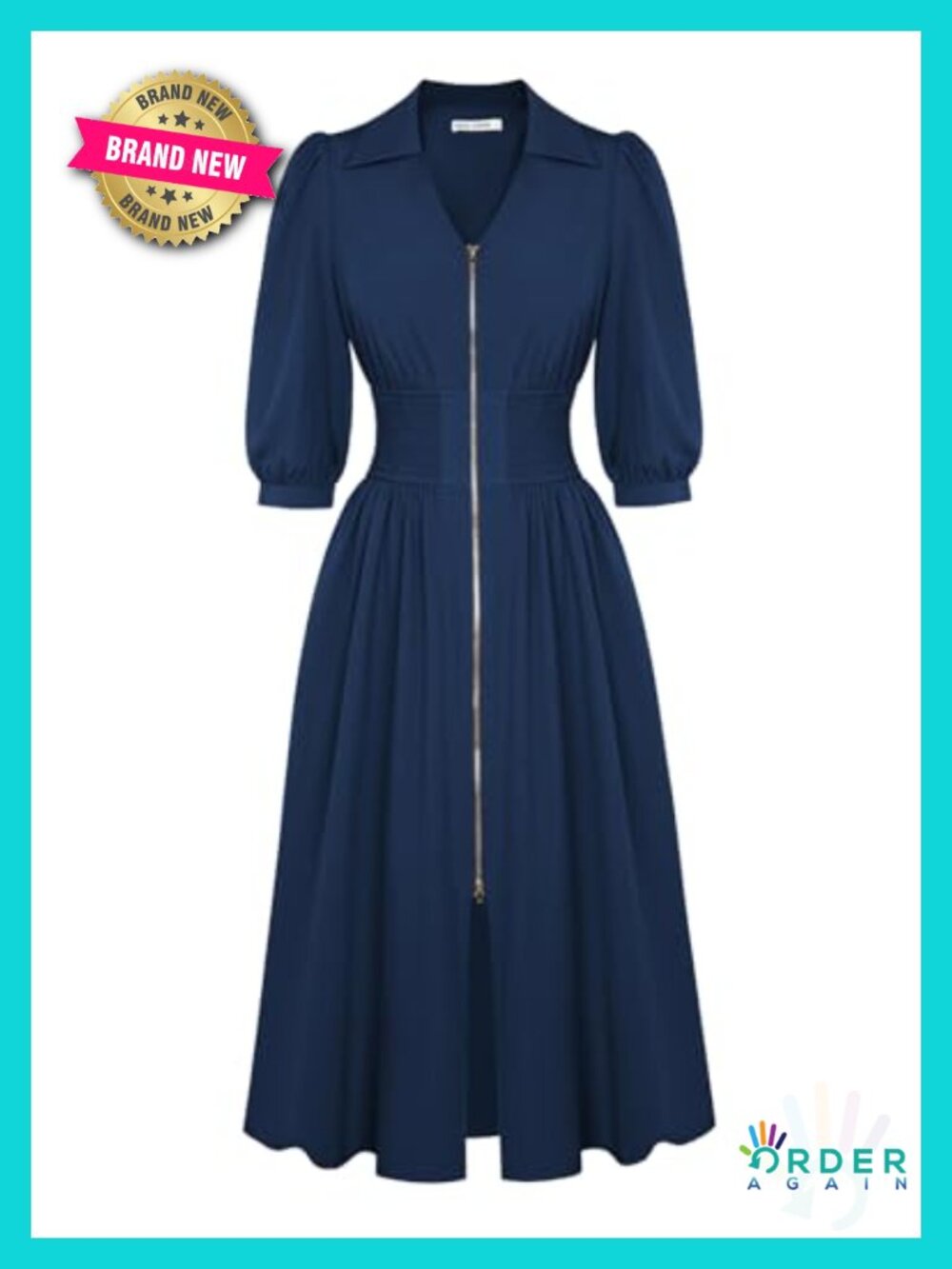 Women's Midi Dress Business Casual 3/4 Sleeve Smocked Waist V-Neck
